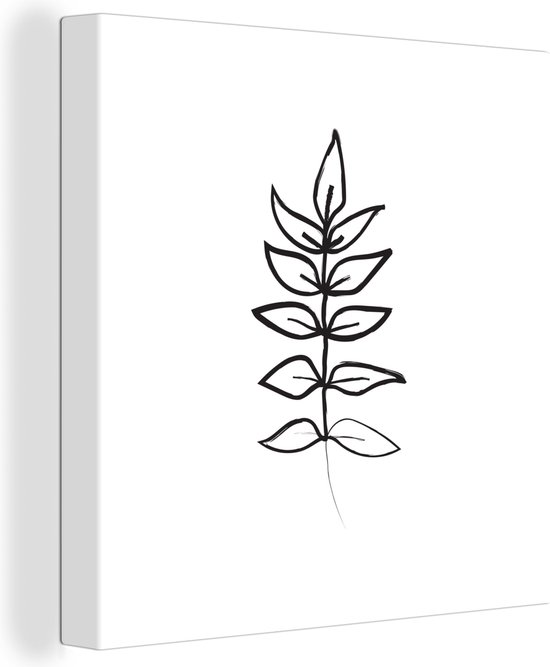 Illustration botanique de ligne-art fougère sur fond blanc toile 2cm 20x20 cm - petit - Tirage photo sur toile (Décoration murale salon / chambre) / Peintures Fleurs sur toile