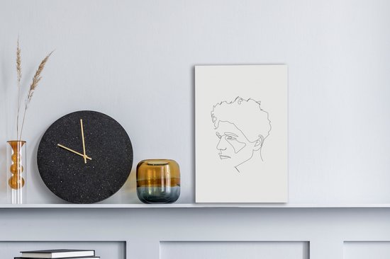 Canvas Schilderij Man - Line art - Zwart - Wit - 20x30 cm - Wanddecoratie