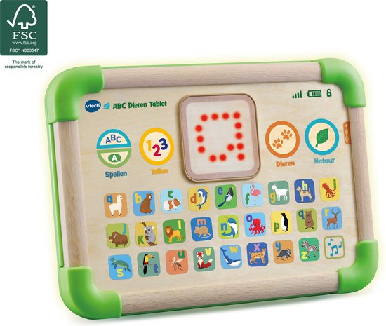 VTech ABC Dieren Tablet -FSC Hout - Interactief Speelgoed - maak kennis met Letters, Letterklanken, Dieren & Diergeluiden - 1 tot 4 Jaar