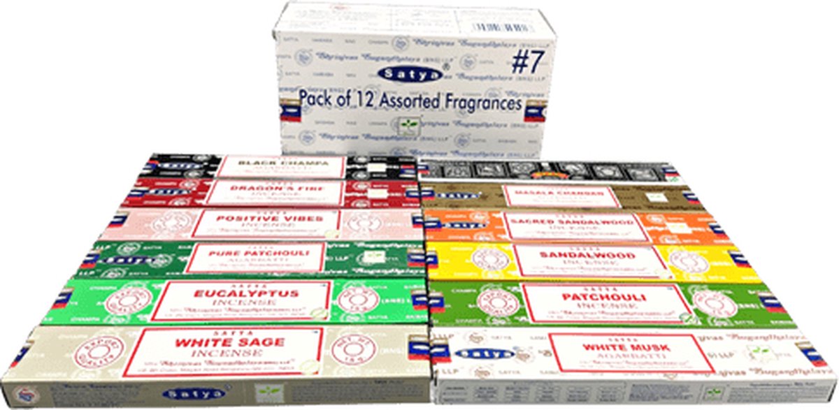 Goedkoopste Satya Assorted Pack 7 Incense (12 boxes) 15 grams