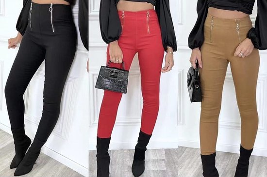 Damesbroek fashion broek hoge taille rood maat S