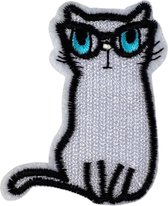 Poes Strijk Embleem Patch Blauwe Ogen Bril B 4.7 x L 6.3 cm