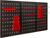 Gereedschapswand - 3 delig - met houders en haken - 120x60 cm - metaal - zwart