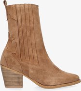 Tango | Ella square 9-f soft camel suede western ankle boot - natural heel/sole | Maat: 38