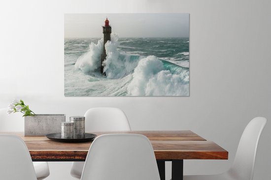 Tableau sur toile Phare dans la tempête - 90x60 cm - Décoration murale
