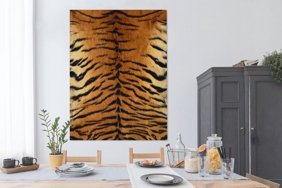 Canvas schilderij 120x160 cm - Wanddecoratie Tijgerprint - Wilde dieren - Vel - Muurdecoratie woonkamer - Slaapkamer decoratie - Kamer accessoires - Schilderijen