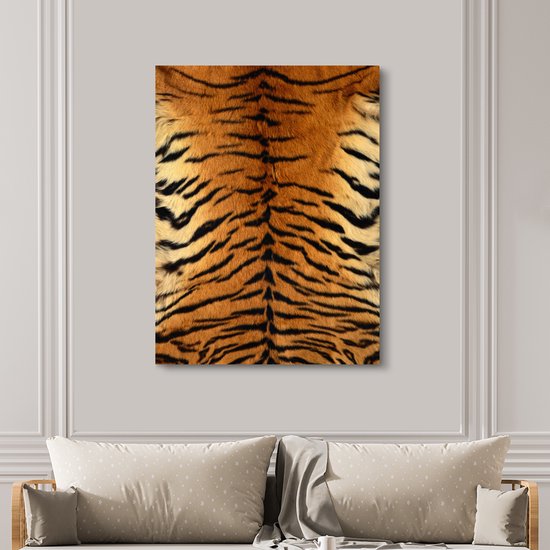 Canvas schilderij 120x160 cm - Wanddecoratie Tijgerprint - Wilde dieren - Vel - Muurdecoratie woonkamer - Slaapkamer decoratie - Kamer accessoires - Schilderijen