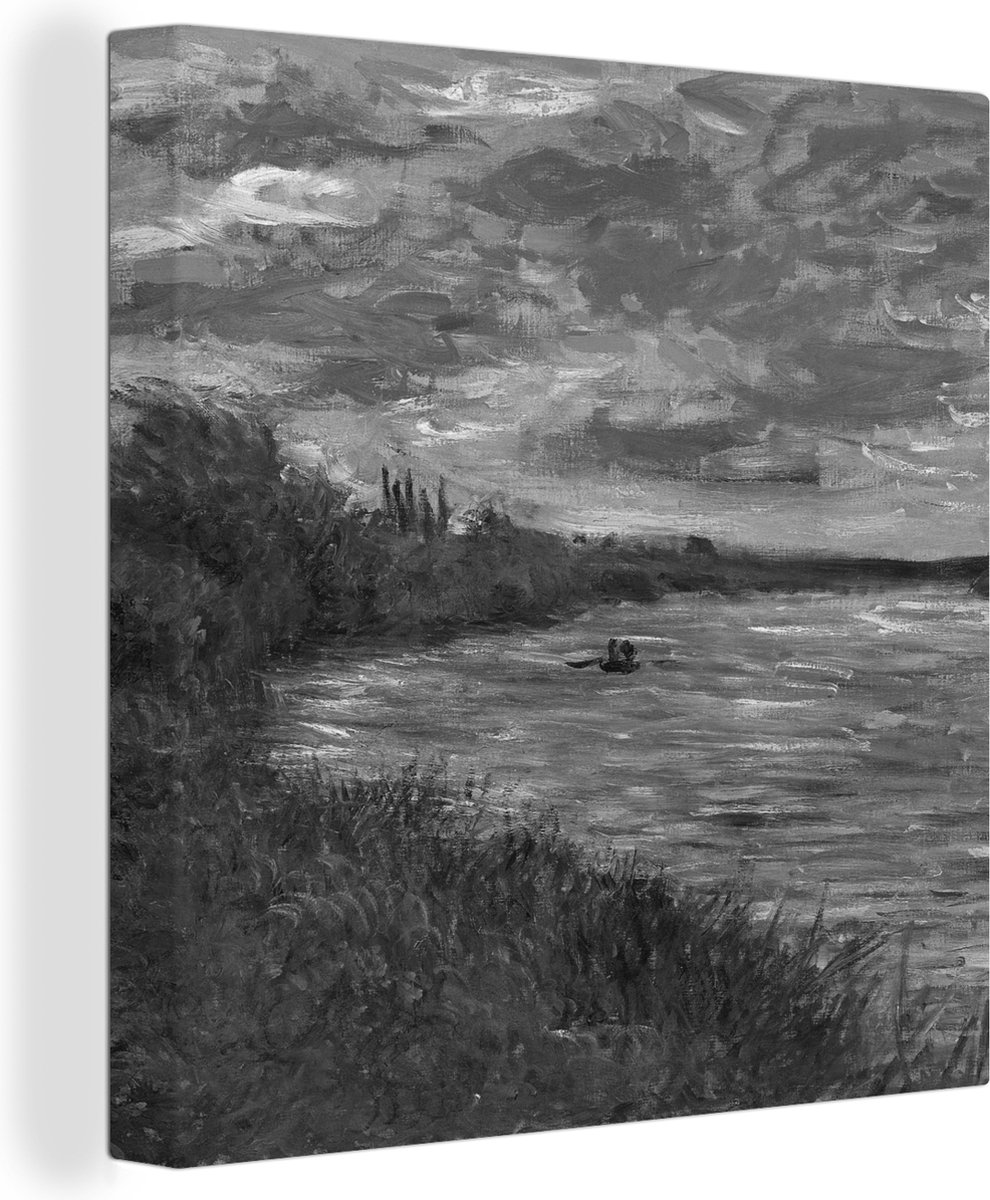 Canvas Schilderij The Seine near Vetheuil, stormy in zwart wit - Schilderij van Claude Monet - 90x90 cm - Wanddecoratie - OneMillionCanvasses