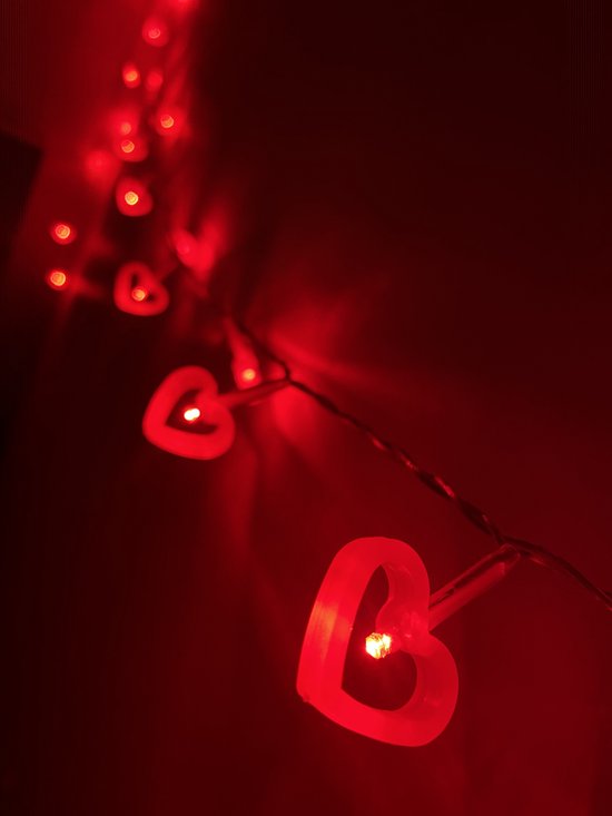 LED lichtsnoer met harten - 24 LED - Rood