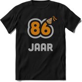 86 Jaar Feest T-Shirt | Goud - Zilver | Grappig Verjaardag Cadeau Shirt | Dames - Heren - Unisex | Tshirt Kleding Kado | - Zwart - M