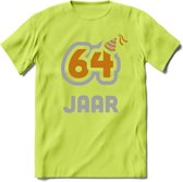 64 Jaar Feest T-Shirt | Goud - Zilver | Grappig Verjaardag Cadeau Shirt | Dames - Heren - Unisex | Tshirt Kleding Kado | - Groen - M