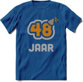 48 Jaar Feest T-Shirt | Goud - Zilver | Grappig Verjaardag Cadeau Shirt | Dames - Heren - Unisex | Tshirt Kleding Kado | - Donker Blauw - S