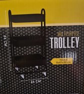 Multifunctionele trolley - bijzettafel - tafel op wieltjes - Industriele trolley- karretje op wielen - Metaal - Zwart
