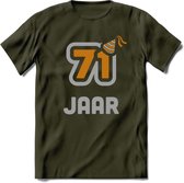 71 Jaar Feest T-Shirt | Goud - Zilver | Grappig Verjaardag Cadeau Shirt | Dames - Heren - Unisex | Tshirt Kleding Kado | - Leger Groen - M