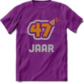 47 Jaar Feest T-Shirt | Goud - Zilver | Grappig Verjaardag Cadeau Shirt | Dames - Heren - Unisex | Tshirt Kleding Kado | - Paars - XXL