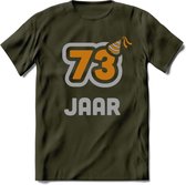 73 Jaar Feest T-Shirt | Goud - Zilver | Grappig Verjaardag Cadeau Shirt | Dames - Heren - Unisex | Tshirt Kleding Kado | - Leger Groen - M