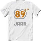 89 Jaar Feest T-Shirt | Goud - Zilver | Grappig Verjaardag Cadeau Shirt | Dames - Heren - Unisex | Tshirt Kleding Kado | - Wit - L