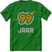 99 Jaar Feest T-Shirt | Goud - Zilver | Grappig Verjaardag Cadeau Shirt | Dames - Heren - Unisex | Tshirt Kleding Kado | - Donker Groen - S