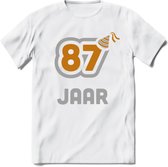 87 Jaar Feest T-Shirt | Goud - Zilver | Grappig Verjaardag Cadeau Shirt | Dames - Heren - Unisex | Tshirt Kleding Kado | - Wit - XL