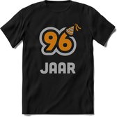 96 Jaar Feest T-Shirt | Goud - Zilver | Grappig Verjaardag Cadeau Shirt | Dames - Heren - Unisex | Tshirt Kleding Kado | - Zwart - 3XL