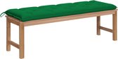Decoways - Tuinbank met groen kussen 150 cm massief teakhout