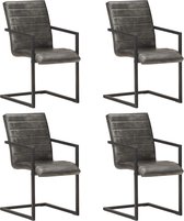 Decoways - Eetkamerstoelen 4 st echt leer grijs