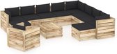 Decoways - 12-delige Loungeset met kussens groen geïmpregneerd hout