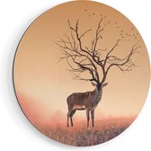 Artaza Dibond Muurcirkel Hert Met Een Bomen Gewei - Ø 40 cm - Klein - Wandcirkel - Rond Schilderij - Voor Binnen en Buiten