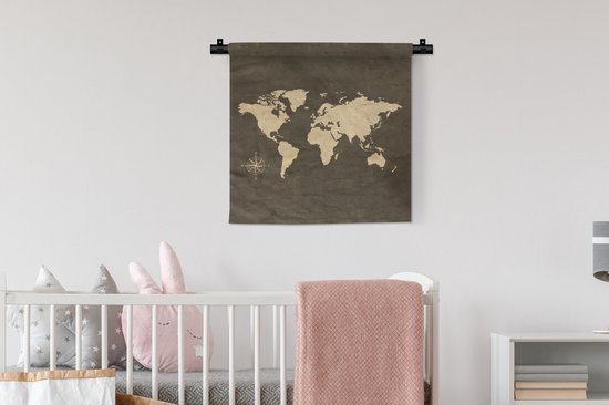 Tapisserie Murale Carte Du Monde - Tissu Rustique - Art Print - Neuf