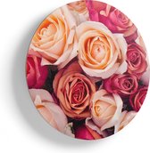 Artaza Houten Muurcirkel - Roze Rozen Achtergrond - Bloemen - Ø 60 cm - Multiplex Wandcirkel - Rond Schilderij
