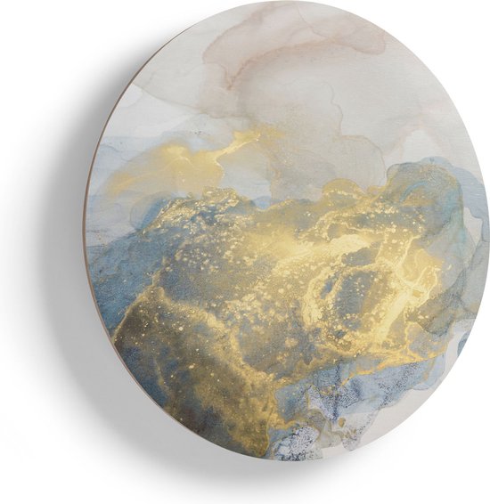 Artaza Houten Muurcirkel - Abstracte Kunst van Grijze Gouden Marmer - Ø 50 cm - Klein - Multiplex Wandcirkel - Rond Schilderij