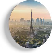 Artaza Houten Muurcirkel - Skyline Van Parijs Met De Eiffeltoren - Ø 50 cm - Klein - Multiplex Wandcirkel - Rond Schilderij