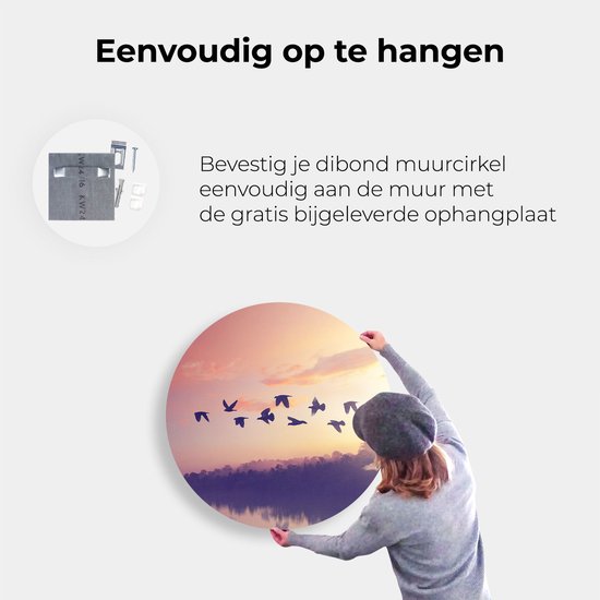 Cercle Mural Artaza Dibond - Silhouette Vogels Au Coucher Du Soleil - Ø 70 cm - Cercle Mural - Tableau Rond - Pour Intérieur et Extérieur