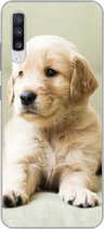 Geschikt voor Samsung Galaxy A70 hoesje - Golden Retriever puppy liggend op de bank - Siliconen Telefoonhoesje