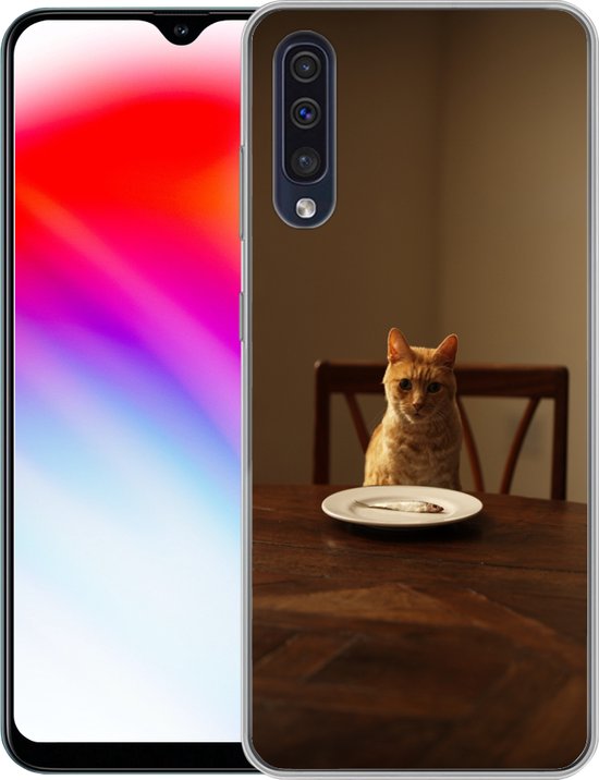 Coque Samsung Galaxy A30s - Chat - Table à manger - Assiette - Coque de téléphone en Siliconen