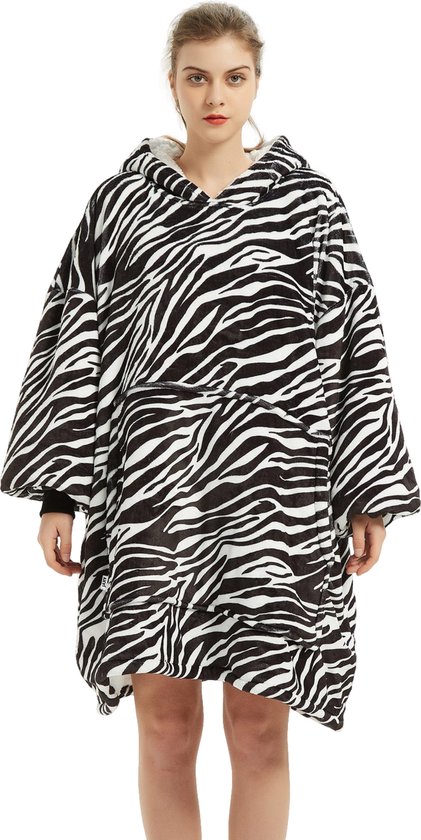 JAXY Hoodie Deken - Snuggie - Snuggle Hoodie - Fleece Deken Met Mouwen - 1450 gram - Hoodie Blanket - Zebra