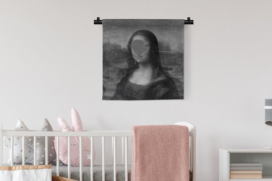 Wandkleed - Wanddoek - Mona Lisa - Leonardo da Vinci - Zwart - Wit - 60x60 cm - Wandtapijt