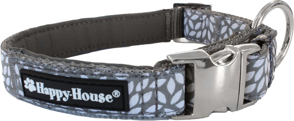 HAPPY HOUSE Flora Hondenhalsband / Halsband (6320-4) - Nylon / Neopreen - Grijs / Wit - Nekomvang: 50 - 55 cm (GELIEVE ALVORENS BESTELLEN OPMETEN)