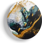 Artaza Houten Muurcirkel - Abstracte Kunst - Zwart Wit met Gouden Strepen - Ø 90 cm - Groot - Multiplex Wandcirkel - Rond Schilderij