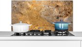 Spatscherm Keuken - Kookplaat Achterwand - Spatwand Fornuis - 100x50 cm - Metaal - Roest - Goud - Grijs - Structuur - Aluminium - Wanddecoratie - Muurbeschermer - Hittebestendig