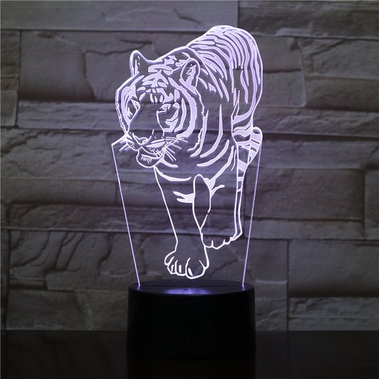3D Led Lamp Met Gravering - RGB 7 Kleuren - Tijger