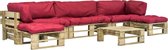 Medina 6-delige Loungeset pallet met rode kussens hout