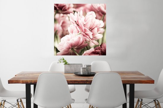 Affiche Le soleil brille sur ces tulipes rose clair - 75x75 cm