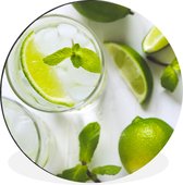 WallCircle - Wandcirkel - Muurcirkel - Mojito cocktail met kalk en munt in glas - Aluminium - Dibond - ⌀ 120 cm - Binnen en Buiten XXL