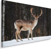 Schilderij - Hert op de voorgrond, Premium Print