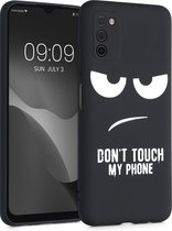 kwmobile telefoonhoesje geschikt voor Samsung Galaxy A03s - Hoesje voor smartphone in wit / zwart - Backcover van TPU - Don't Touch My Phone design