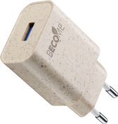 Cellularline - Reisstekker - Reislader - USB Lader - Kopstuk - 12W - QC USB - Become Eco - Beige