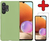 Samsung A32 4G Hoesje Groen Siliconen Case Met Screenprotector - Samsung Galaxy A32 4G Hoes Silicone Cover Met Screenprotector - Groen