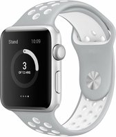 Rubberen sport bandje voor de geschikt voor Apple Watch 42mm - 44mm M/L - Grijs + Wit 1|2|3|4|5|6|7 | Watchbands-shop.nl