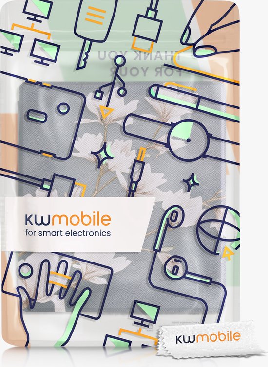 kwmobile e-reader hoesje geschikt voor Amazon Kindle Oasis 10. Generation hoes - E reader flip case met magnetische sluiting - Ereader cover - Zwart-witte bloemen design in wit / zwart van Merkloos — afbeelding 5